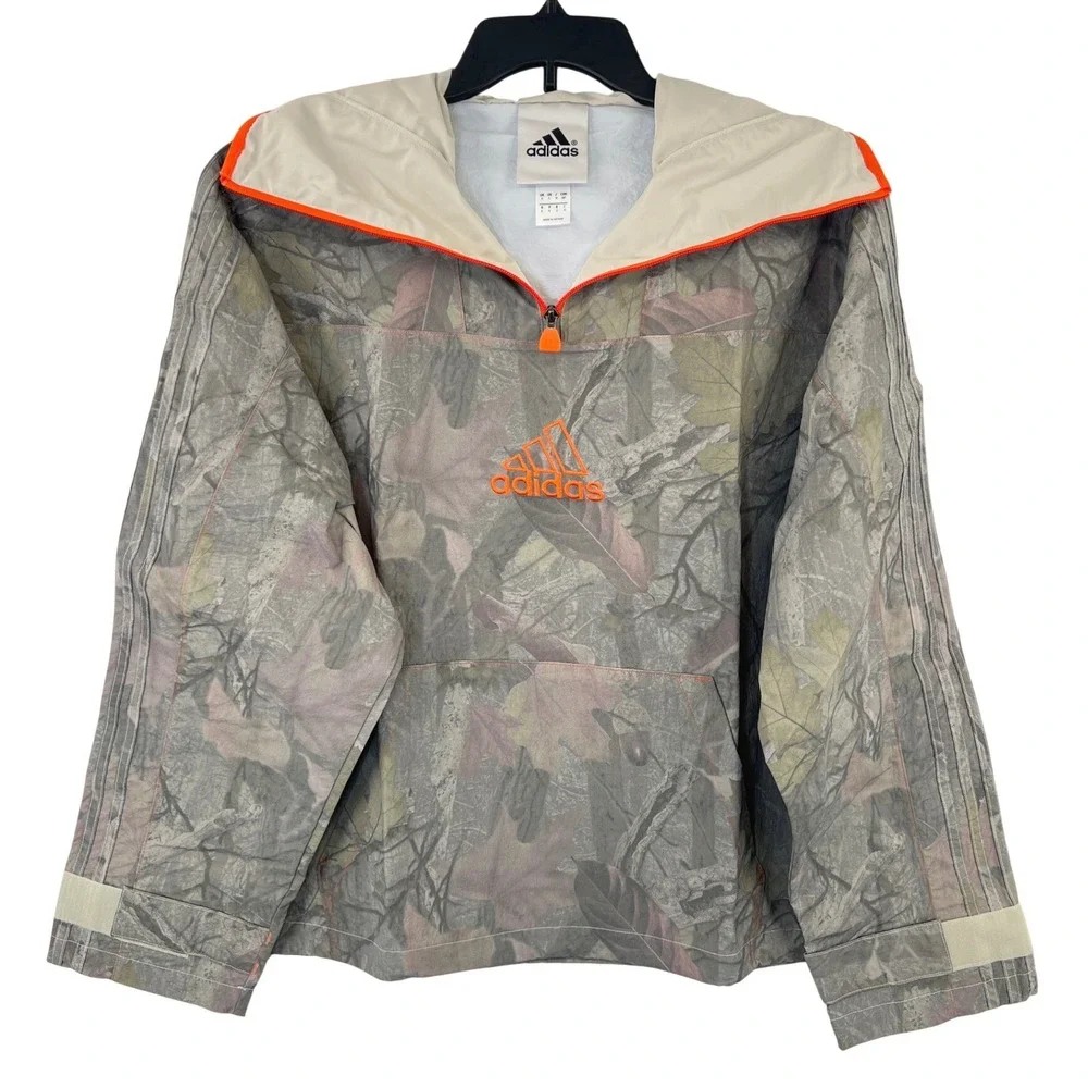 Adidas Originals Camo Q1 Jacket Mens S Alumina Green Orange Anorak NWT $120